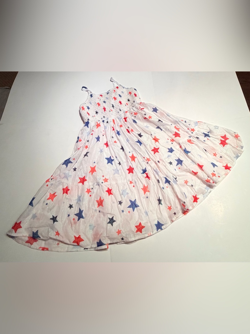 NWOT Cat & Jack Patriotic Americana 4th of July White Dress w/Red/Blue Stars